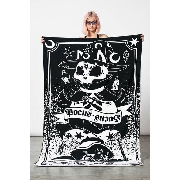 Killstar ✦ Meow-Gical Beach Towel ✦ XL Black & White Microfiber Hocus Pocus Cat - Picture 1 of 6